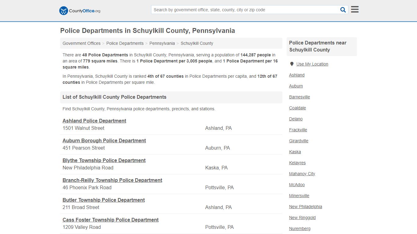 Police Departments - Schuylkill County, PA (Arrest Records & Police Logs)